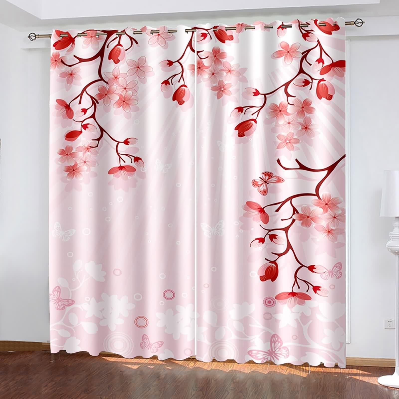 Rideau Anniversaire, Rideau Occultant Cuisine Rose Blanc Polyester Fleurs en Filigrane 102L x 244H CM Lot de 2