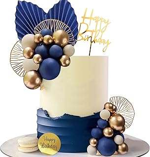 Blue White Gold Balls Cake Toppers Balls Birthday Cake Decorations for B...