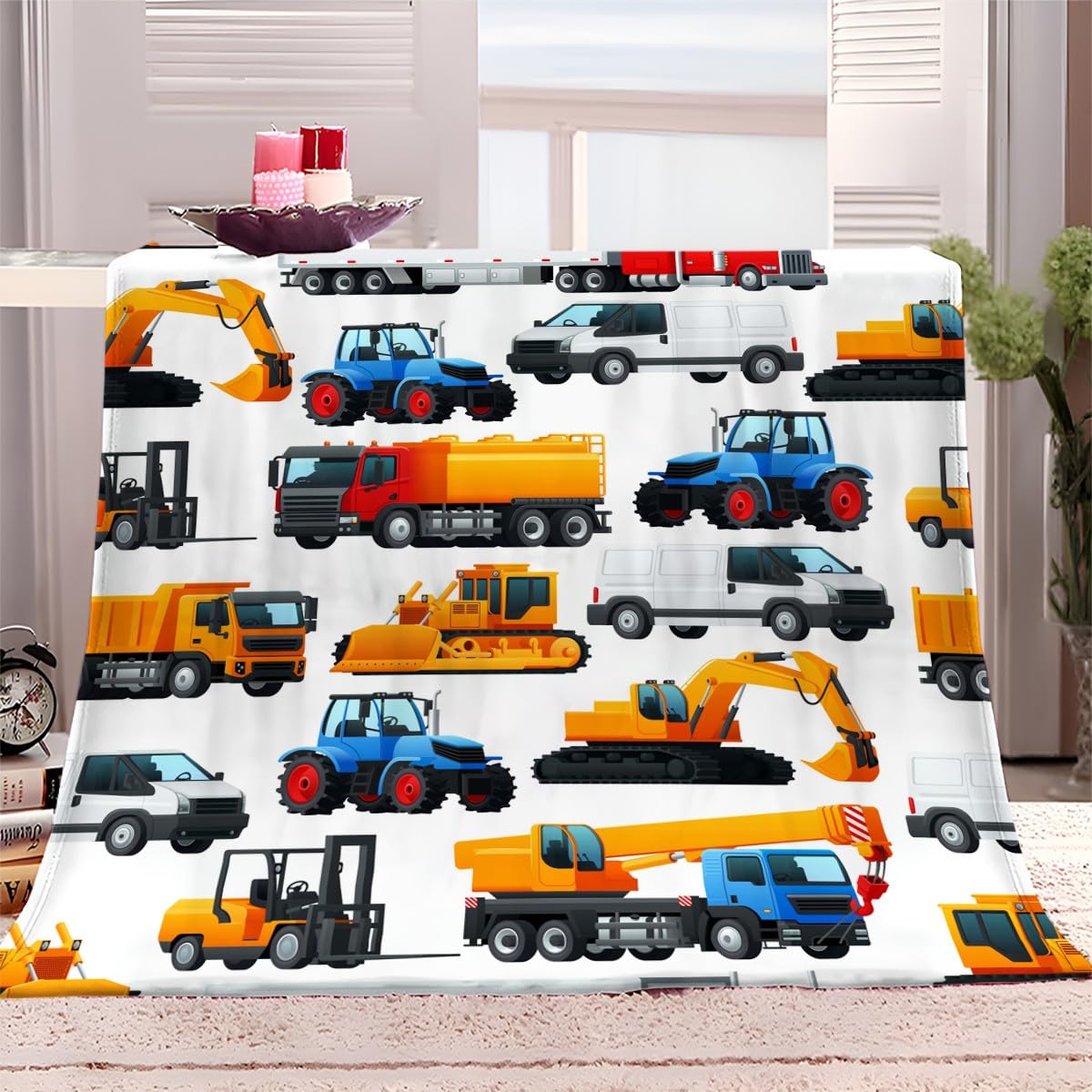 Plaid Couverture Extra Doux Tracteur De Dessin Animé 220x240 cm Couvre-lit Multi-usages Canapé, Plaid pour lit, Couverture Foulard Doux et Chaude Plaid Canapé Flanelle
