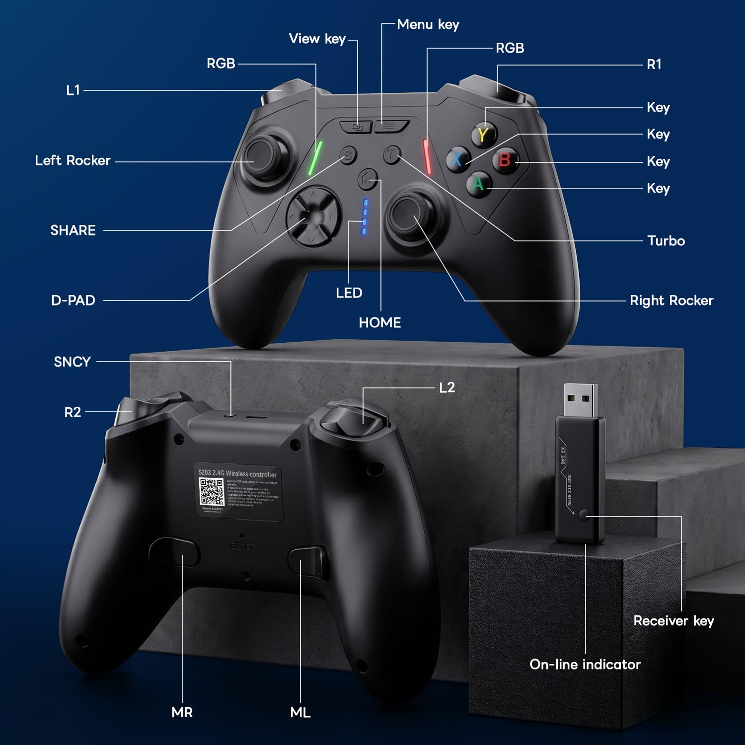 Sehawei Controller Wireless per Xbox One,Xbox One S|X,Xbox Series/Steam/PC | 2,4 GHz gamepad ,plug and play ,con funzioni Turbo e Macro