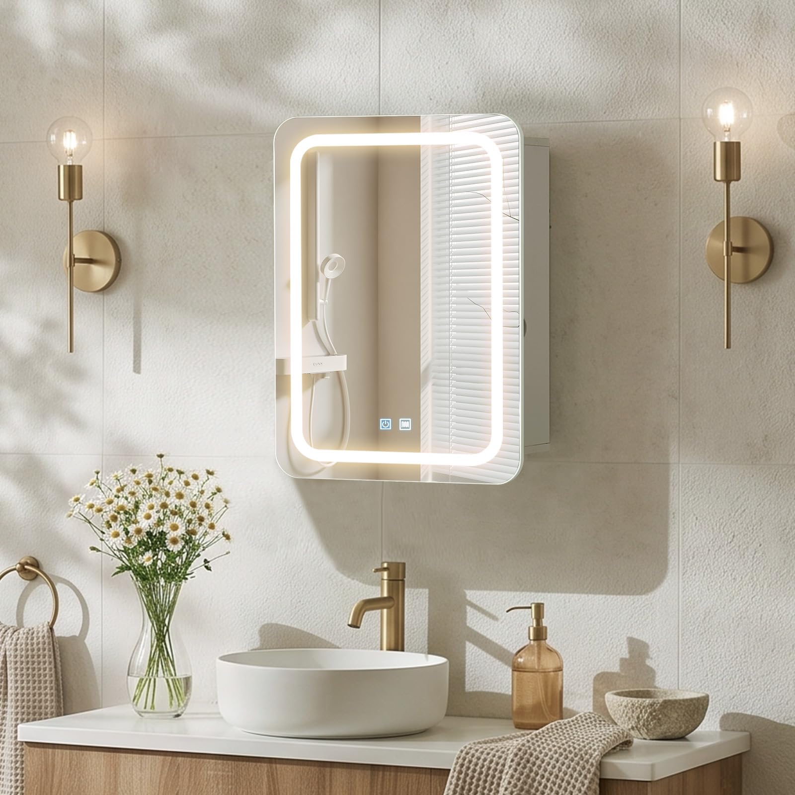 LEMROE LED Bathroom Mirror Cabinet with Demister & Shaver Socket, 45x60cm