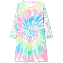 Topgal Teen/Little Girls Nightgown Long Sleeves Tie-Dye Bows Butterfly Breakfast Nightdress Kids Sleepwear Size 6-16
