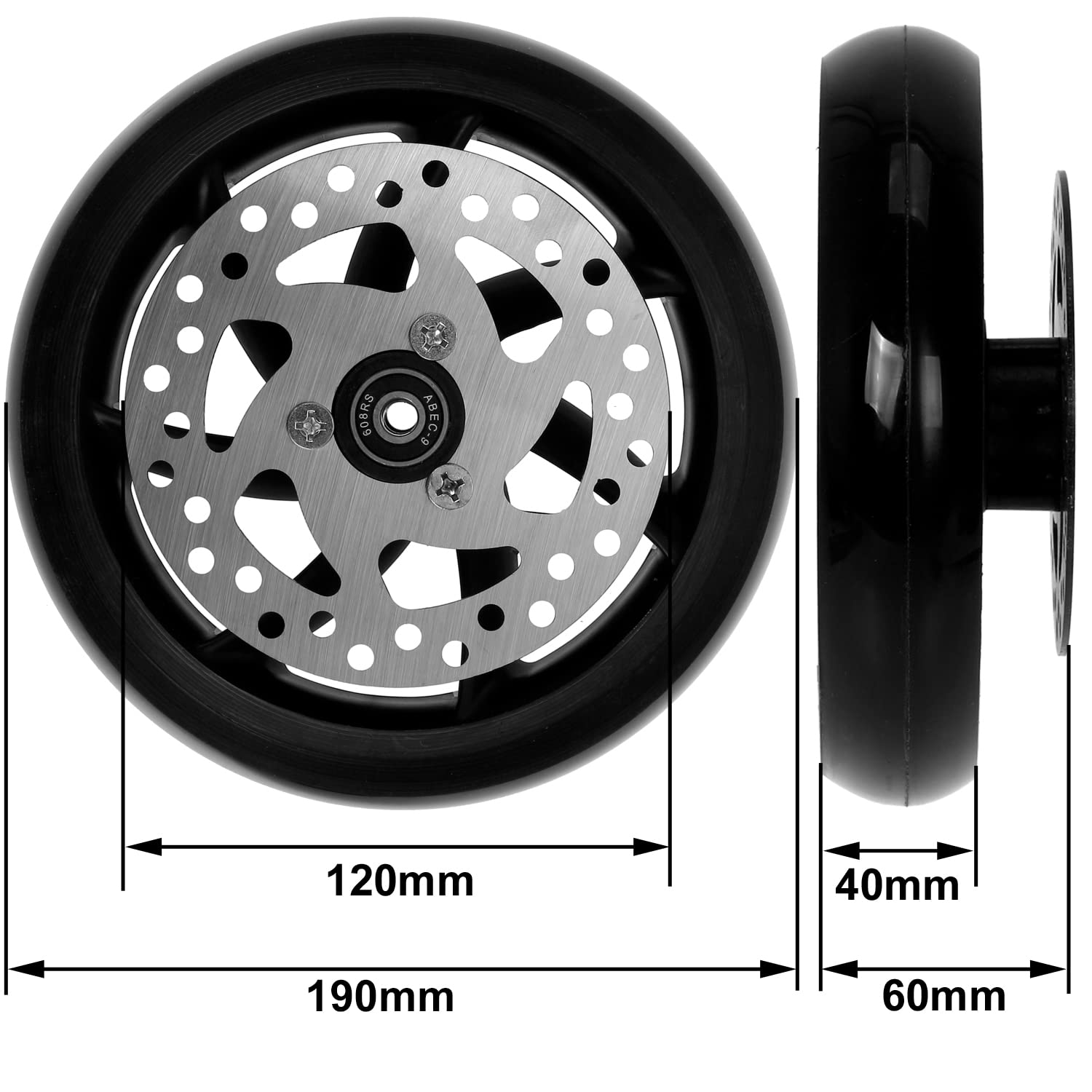 Mach1 Big Wheel Kickscooter Rollen-Set 190x40 Mm – 2 Stück Mit Bremsscheibe, ABEC-9 Kugellager & Spacern – Cityroller Ersatzreifen