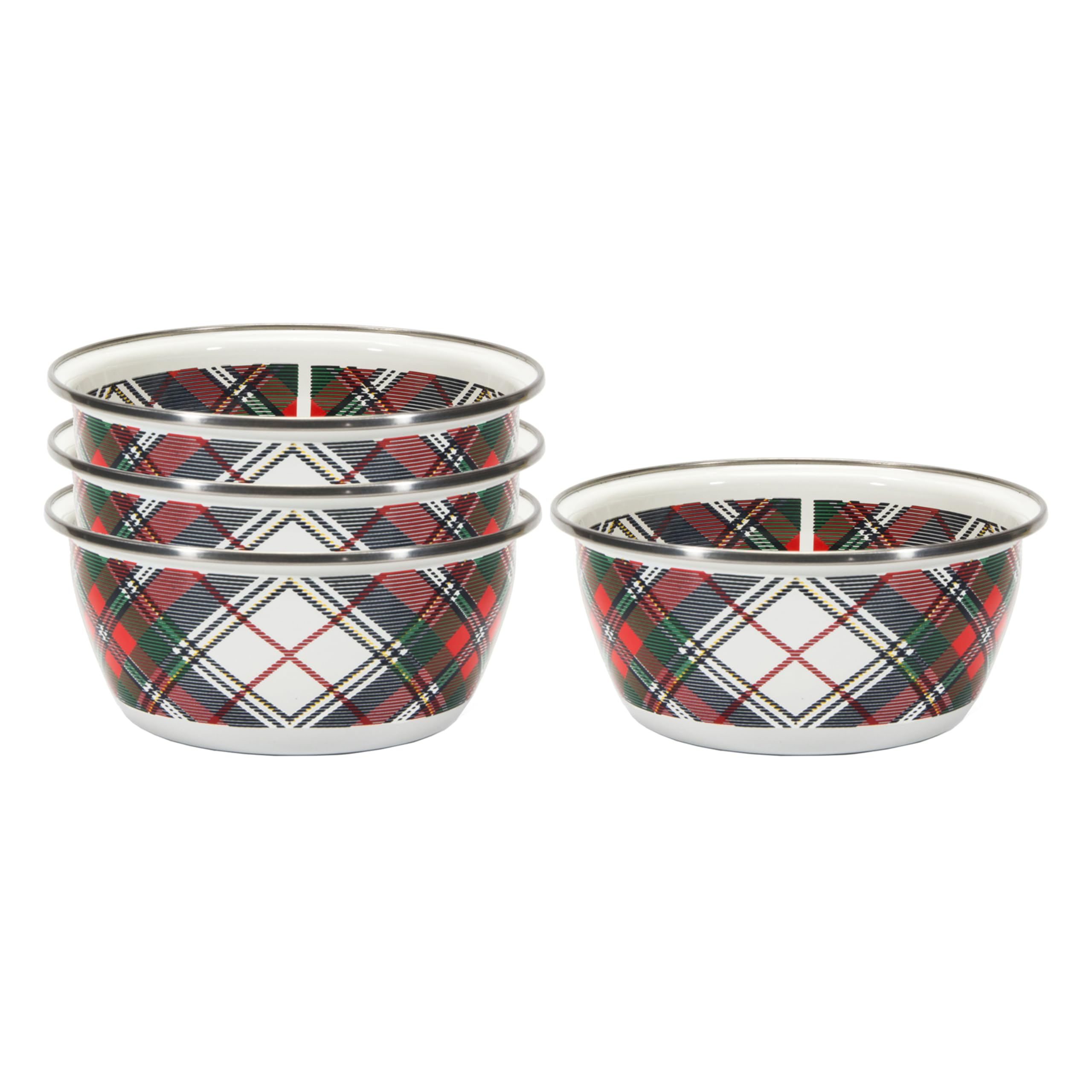 Golden Rabbit Enamelware Salad Bowls, 24 ounce, Highland Plaid, Set of 4