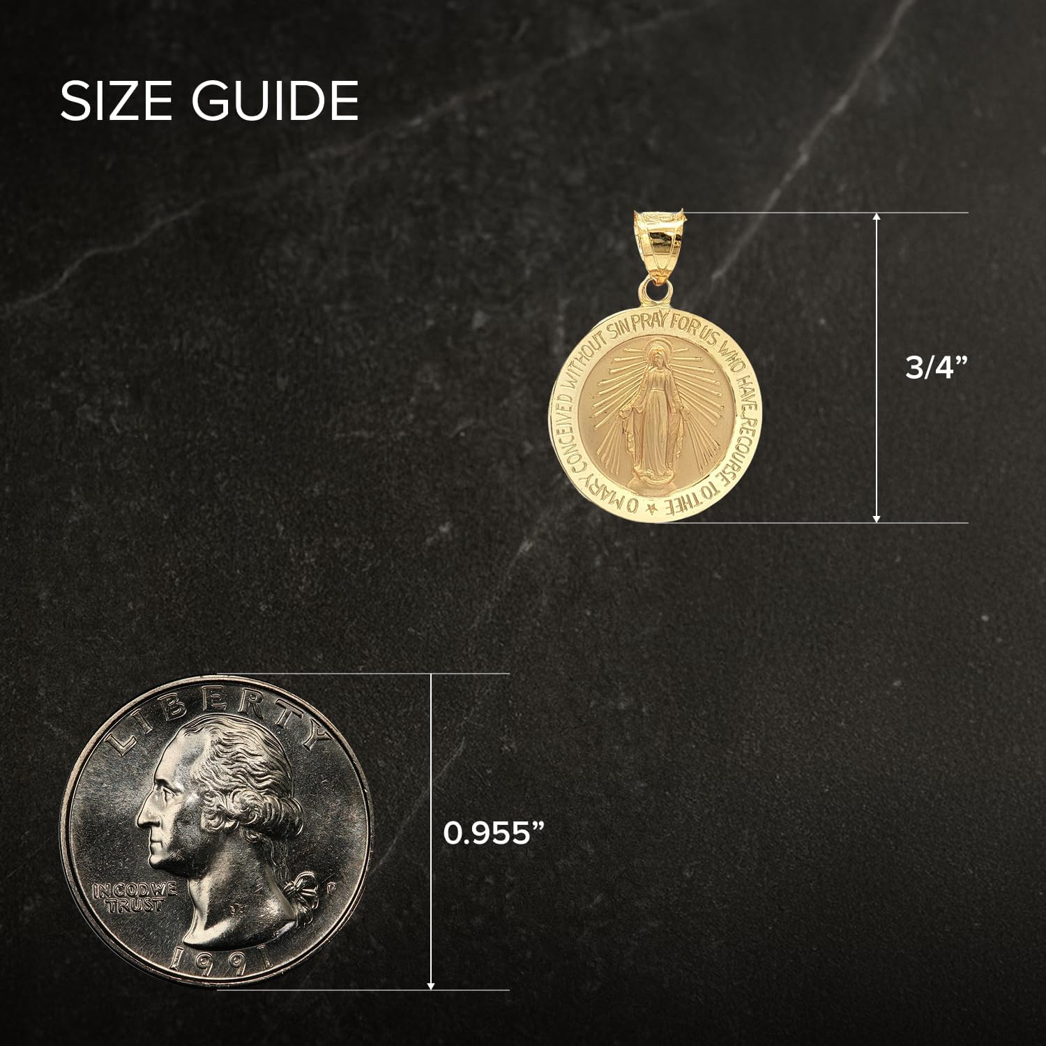 Cross+Crown Premium 14K Yellow Gold Virgin Mary Medal for Women & Men, Durable Double-Bonded 14K Yellow Gold Virgin Mary Pendant for Necklace, Women & Mens Gold Virgin Mary Medal, Handcrafted Religious Jewelry in the USA, 0.75" - Image 3