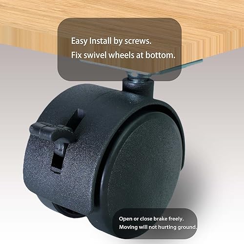 Miniatura 4 de Dalyndar Ruedas giratorias de 2 pulgadas paquete de 4 ruedas de repuesto para muebles con tornillos de freno de bloqueo rueda de goma sin ruido 360