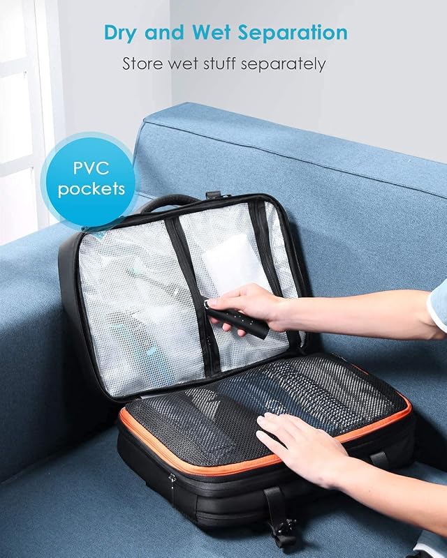 Rucsac de cabină HOMIEE pentru laptop de 15,6 inch - Extensibil, antifurt, impermeabil, geantă de călătorie aprobată pentru avion