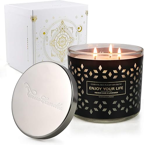 Miniatura 8 de Paquete de 2 velas aromáticas para el hogar, velas de lavanda, velas de aromaterapia de 3 mechas para mujeres, velas en tarro grande de larga