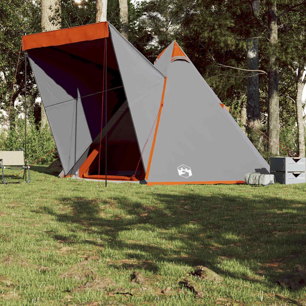 Tenda da Campeggio per 6 Persone, Tipi Impermeabile in Poliestere 185T, Doppio Ingresso con Cerniera, Tenda Familiare per Spiaggia e CarpFishing, Grigio e Arancione, 408 x 350 x 240 cm