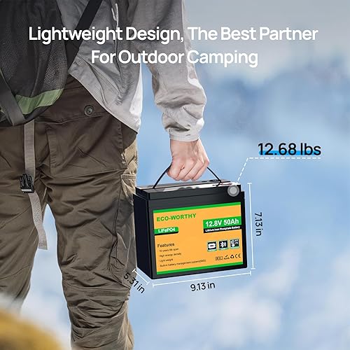 Miniatura 8 de ECO-WORTHY Batería de litio LiFePO4 de 12 V 50 Ah con interfaz XT60, Bluetooth 5.0, protección a baja temperatura, se conecta al inversor de