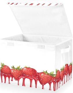 Strawberry Jam Storage Box with Lid and Handles Large Collapsible Fabric Storage Basket Shelf Closet Organizer Bin Holiday Gift Box for Home Bedroom Office