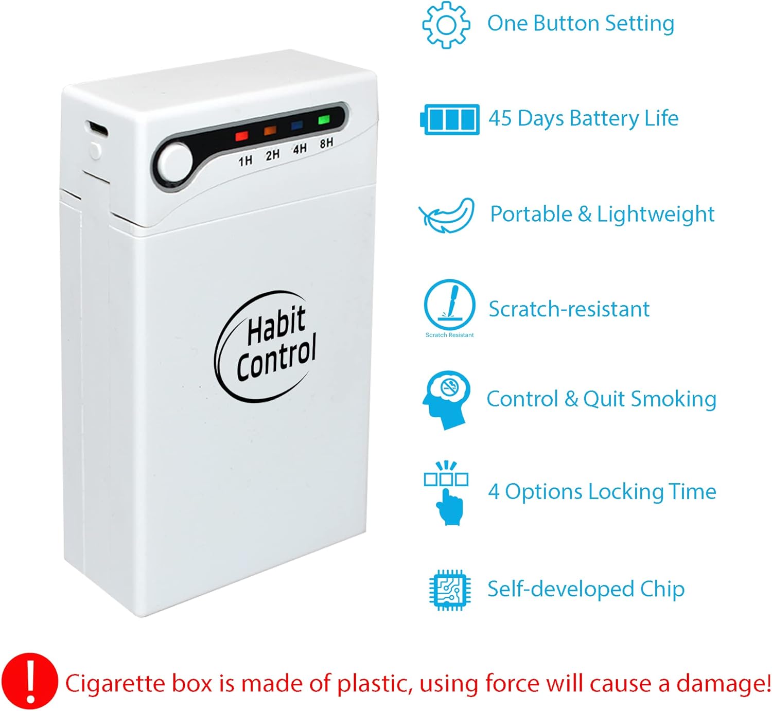 Habit Control. Electronic Locking Cigarette Case with Timer – Full Pack Time Lock Box to Help to Reduce Smoking Addiction for 84mm/3.3in King Size(Short) Cigarettes – Stop Smoking Aids that Work