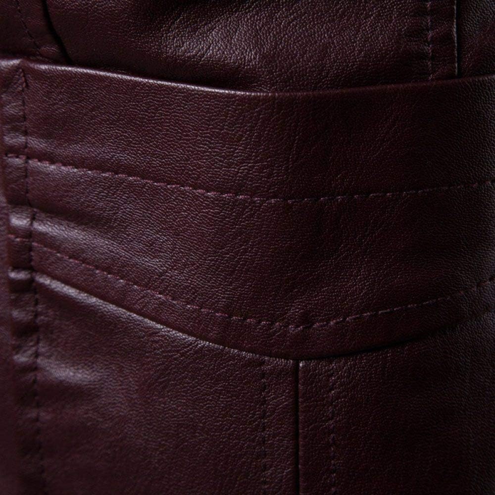 Genérico Chaqueta De Piel Sintética para Hombre, Cortavientos E Impermeable, De Corte Ajustado, Otoño E Invierno, Estilo Bomber Retro (Burgundy XXL)