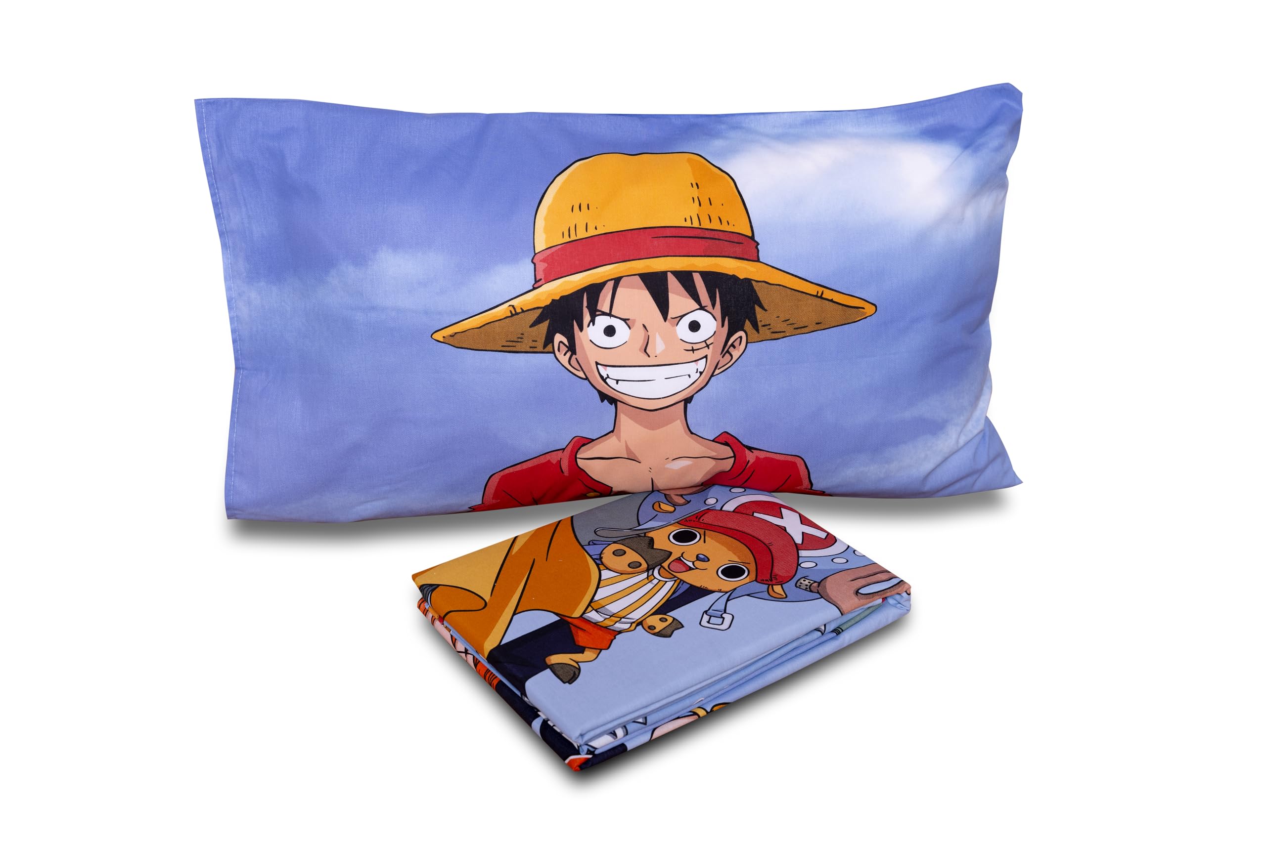 hermet One Piece, Set Lenzuola Letto Singolo, Completo Letto Singolo, Lenzuolo Sopra, Lenzuolo Con Angoli, Federa, 100% Cotone, Prodotto Ufficiale