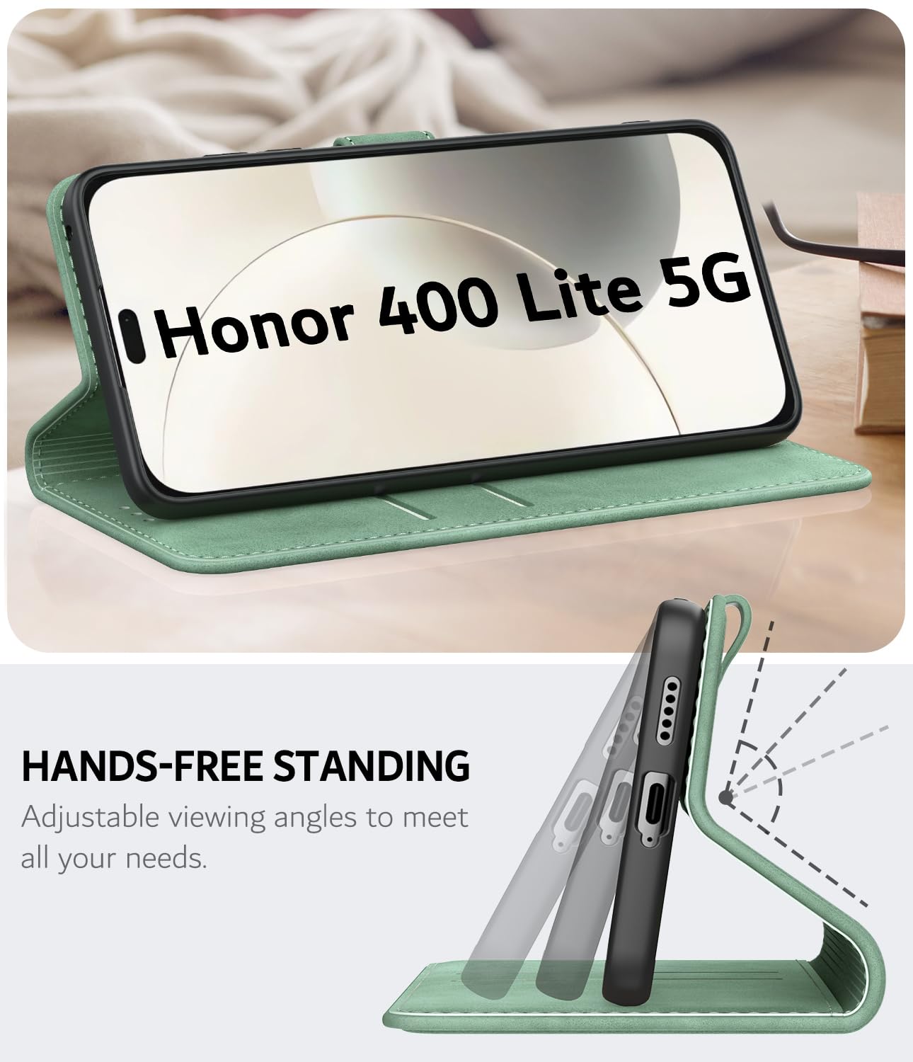 For Honor 400 Pro 5G (Global) Wallet Cases Retro Texture RFID Blocking Leather Phone Cover - Int Green - View #8