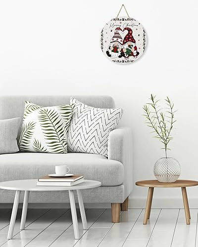 Miniatura 4 de Letrero de bienvenida de temporada para puerta delantera, gnomos, árbol de Navidad, copo de nieve, corona redonda de madera, letrero colgante de