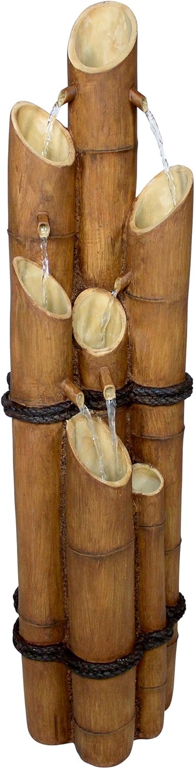 Asian Decor Water Fountain - Nearly 4 Foot Tall Cascading Bamboo Fountain - Outdoor Water Feature