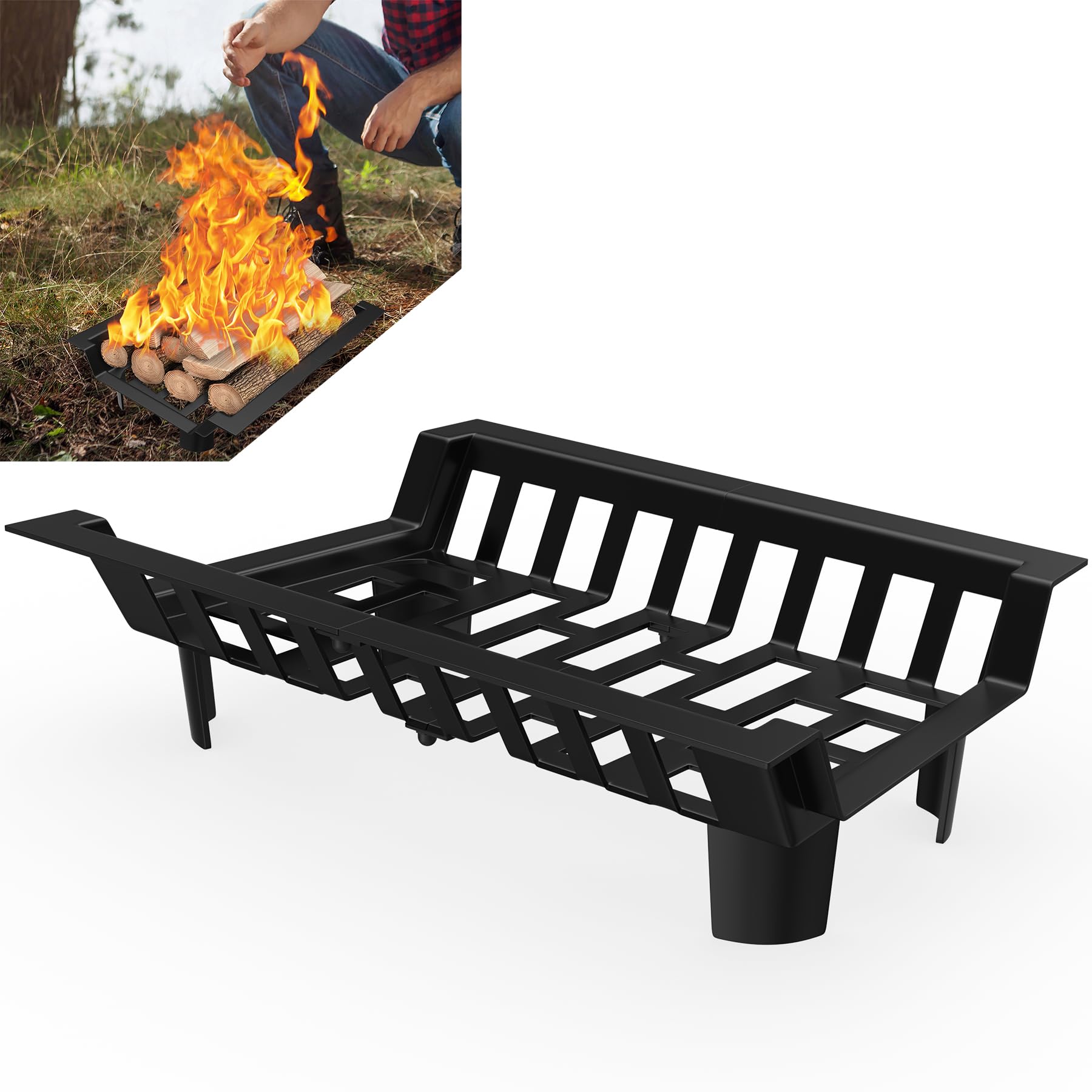LZQ Rejilla para leña de hierro, rejilla para chimenea de carga pesada, rejilla para leña, 46 x 31 x 13 cm, soporte para leña, rejilla para fuego, soporte para madera, rejilla para horno, soporte de