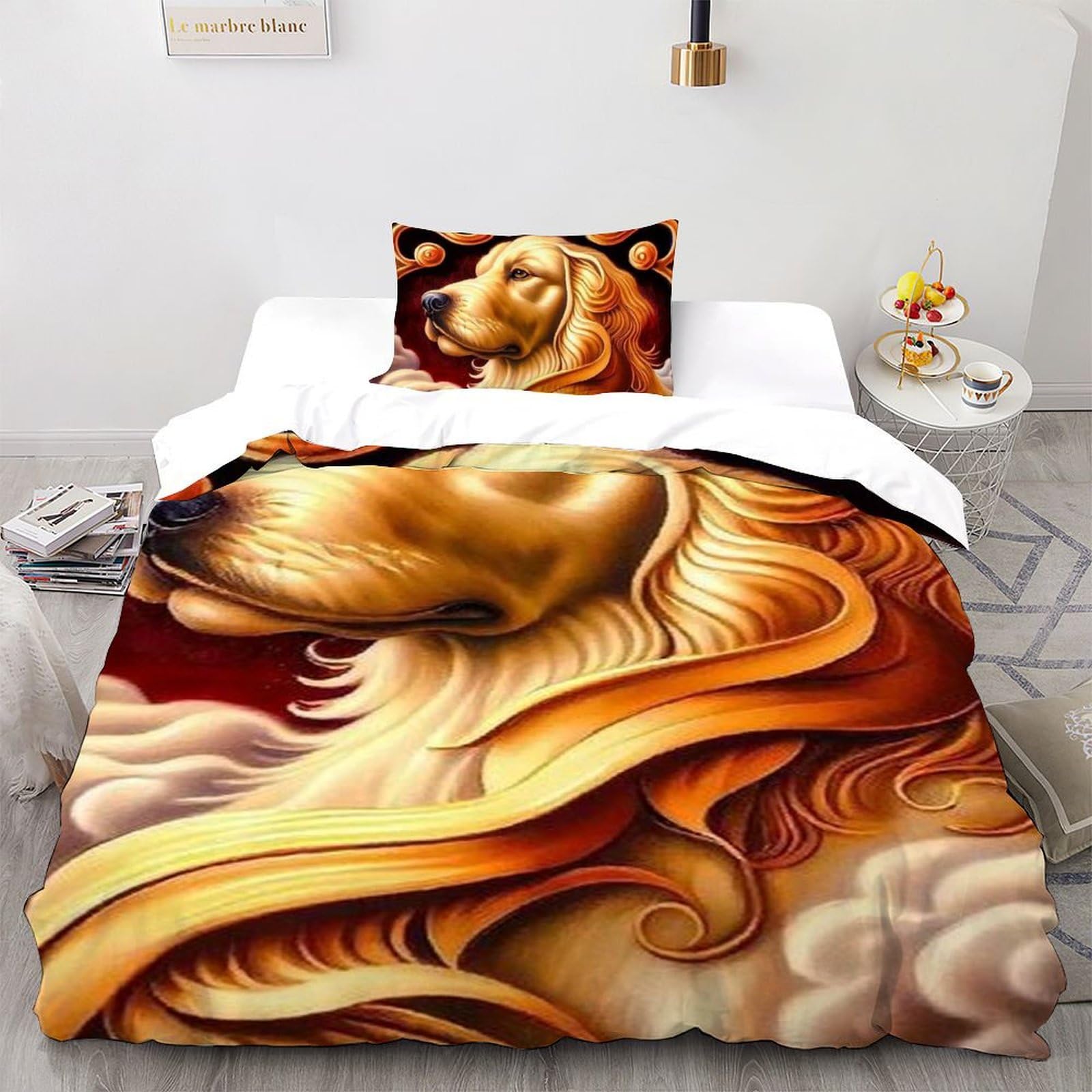 Housse de couette chiot doré animaux land, le cadeau parfait pour lit single fille