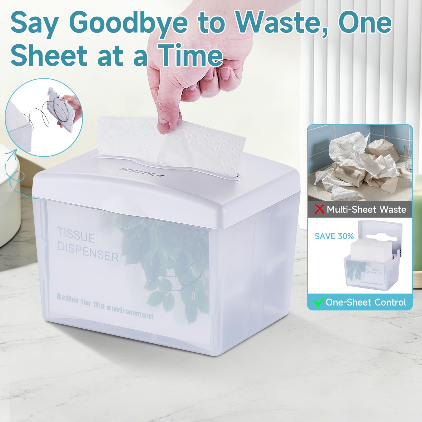 Pollock Tischspender, Papierhandtuchspender für Multifold Papierhandtücher, Tisch Serviettenspender, Tissue Boxspender, Große Kapazität, für Küche Restaurant Badezimmer Büro - Transparentes Weiß