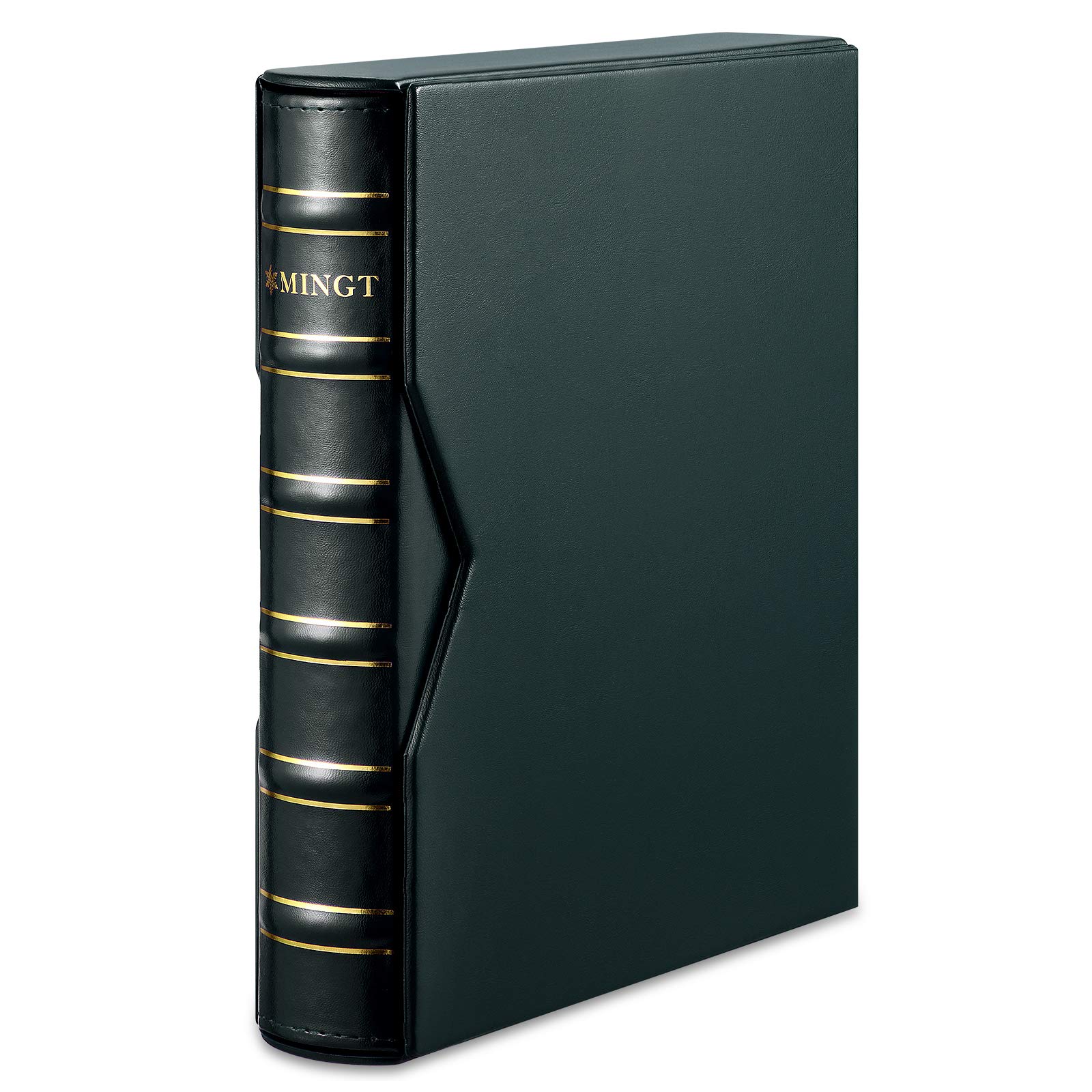 MUDORPremium PU Classic Binder with Slipcase Paper Storage Case, 4 Ring Binder Albums Stockbook for Stamps, Documents, Coins, Bank Notes, Without Inner Pages (Green)