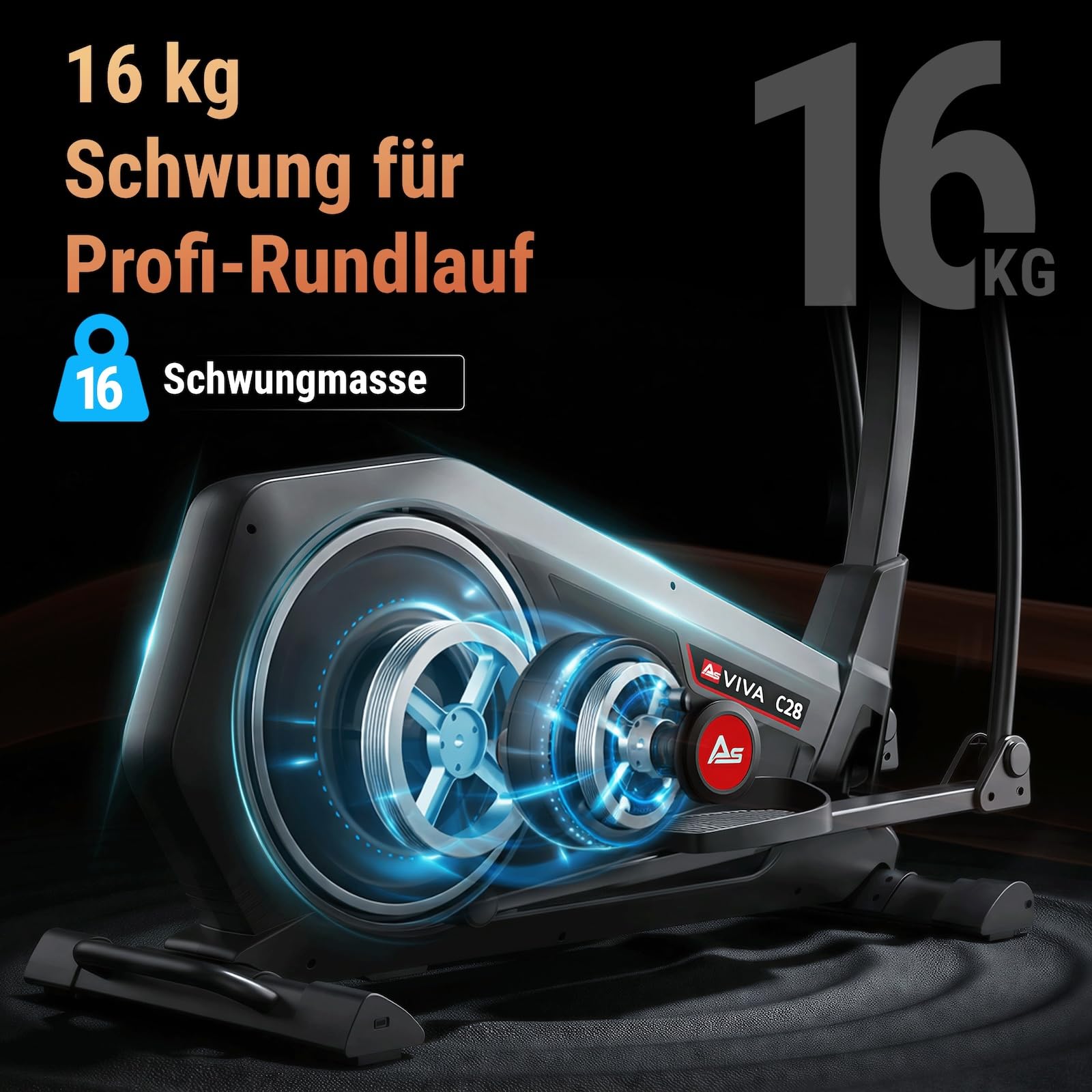 AsVIVA C28 Pro Crosstrainer, Ellipsentrainer Heimtrainer, 16 kg Schwungmasse, elektrischer Widerstand, Pulsmessung, leise, für Zuhause