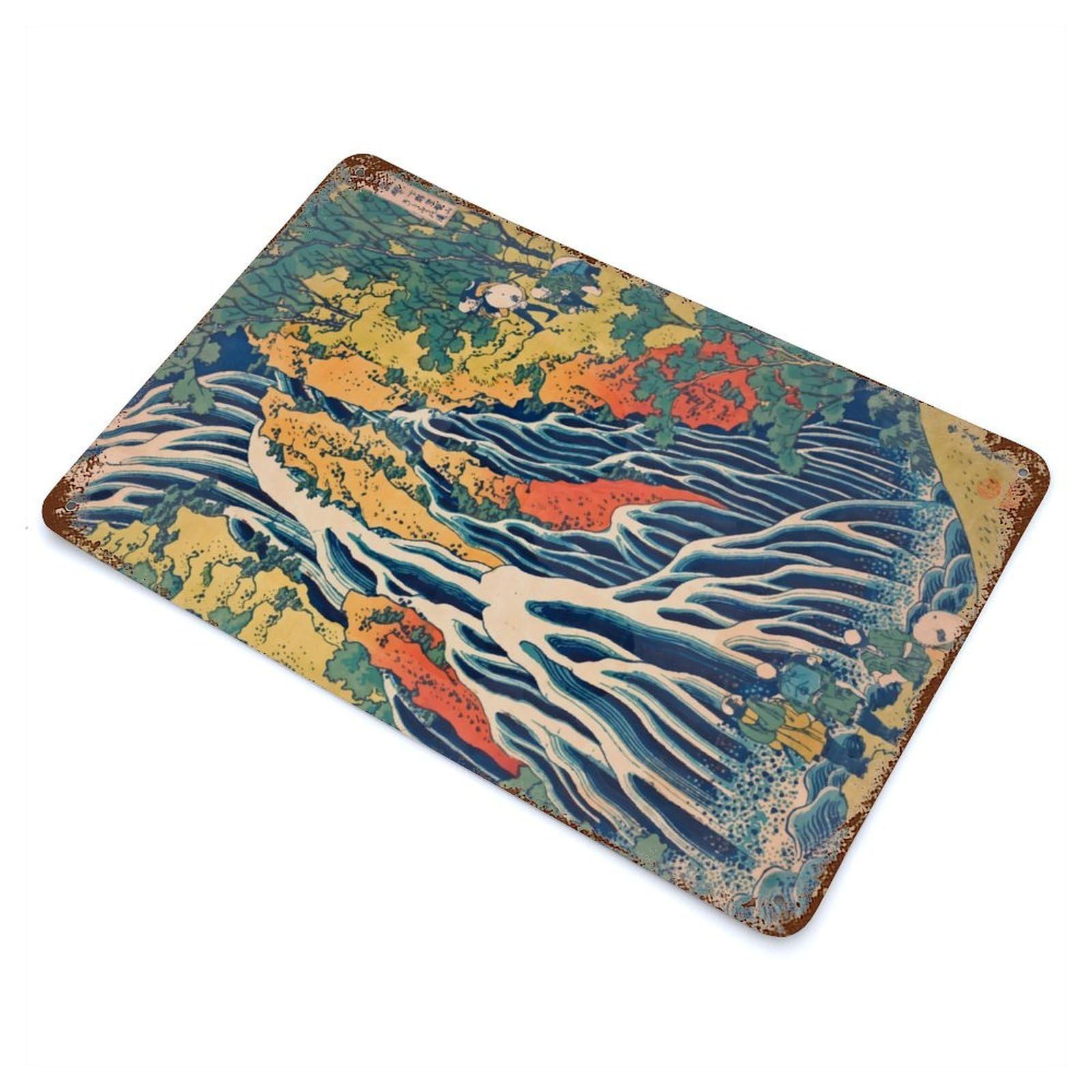Kirifuri Waterfall Rustic Tin Plaque 11.8"x7.9", Ideal for Shed, Workshop And Garage Wall Decor