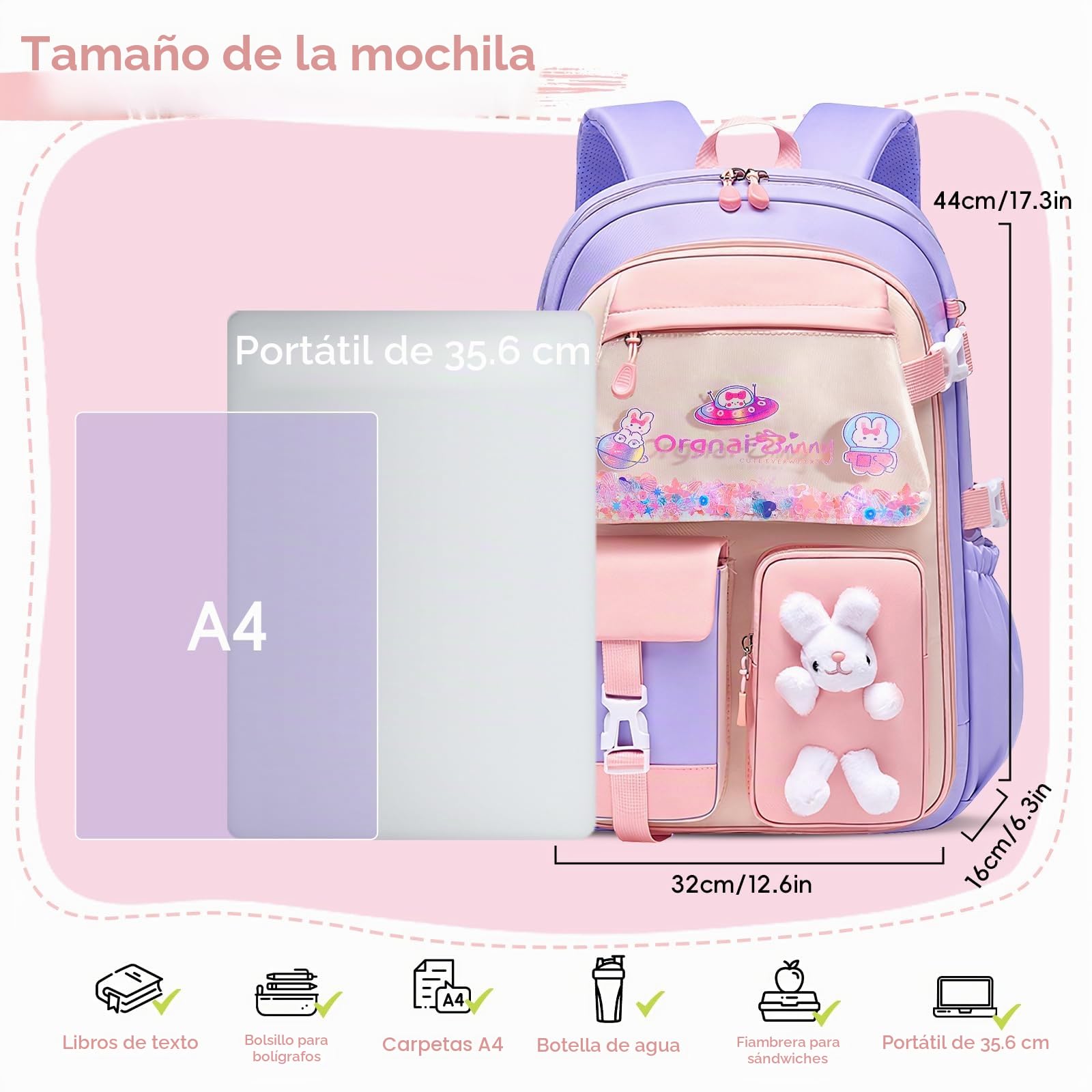 Tanou Mochila Escolar Niña Primaria, 3 Piezas Mochilas Colegio Ligero