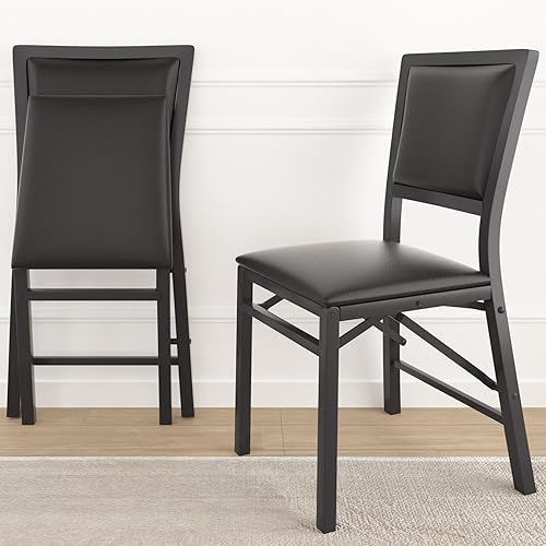 Miniatura 7 de VECELO Juego de 2 sillas plegables con cojín, asientos acolchados plegables con marco de metal resistente para cocina, comedor, sala de estar,