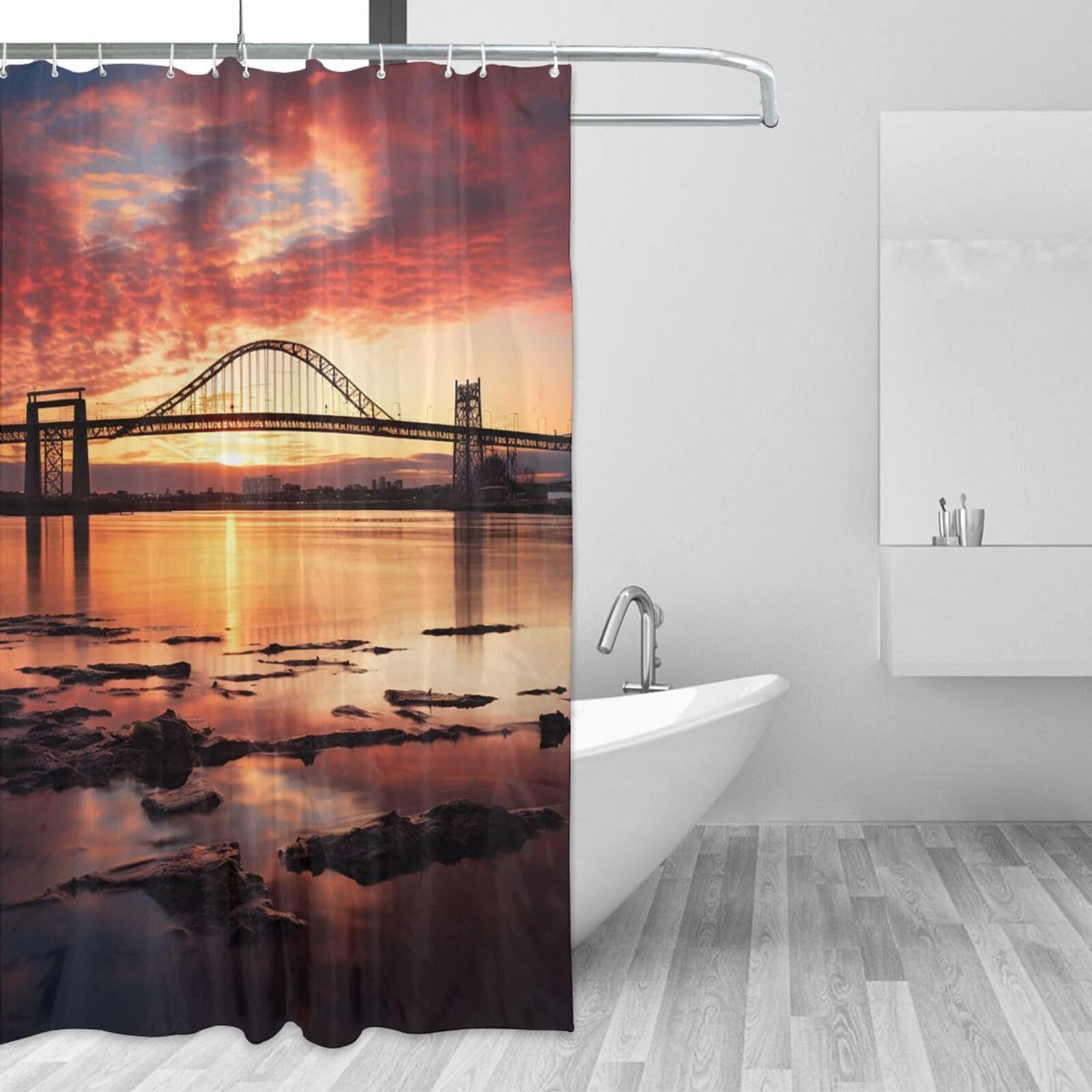 Rideau de douche Newark Bay 183x183cm imperméable en tissu avec 12 crochets