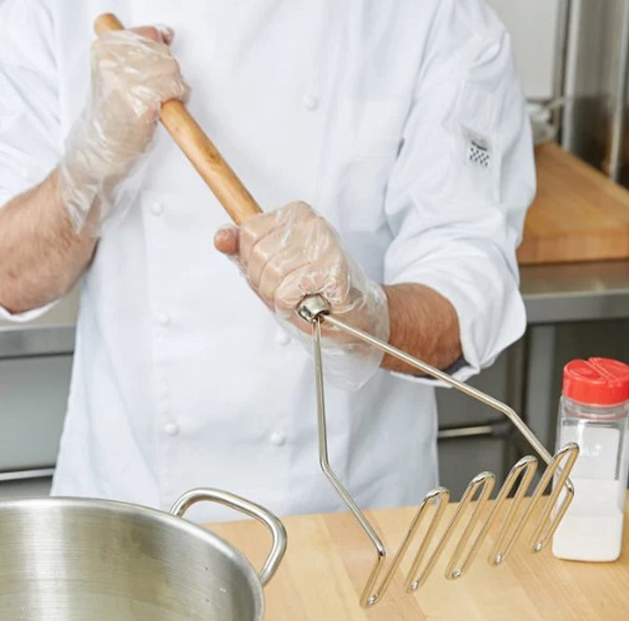 TrueCraftware- 24-inch Square Shape Potato Masher Iron Plated with Wooden Handle-Masher Kitchen Tool Potato Smasher Food Masher Utensil Hand Masher Perfect for Bean Vegetable Fruits Avocado Meat