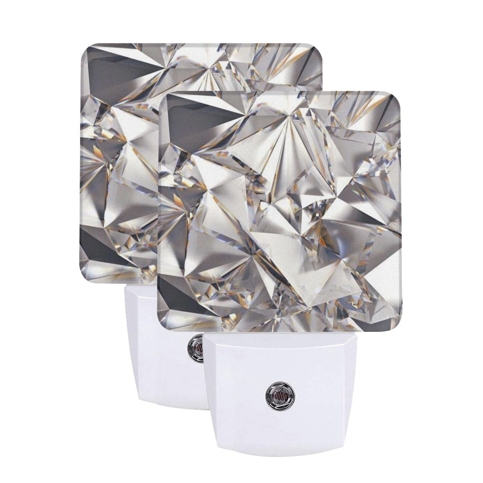 Qqlady Light Glitter Abstract Diamond Crystal Pattern Led Night S 2 Pack Plug In Night Dusk To Dawn Sensor Night Lamp Auto-On/Off Plug Into Wall Nightlights For Adults Kids Room Bedroom Bathroom Decor