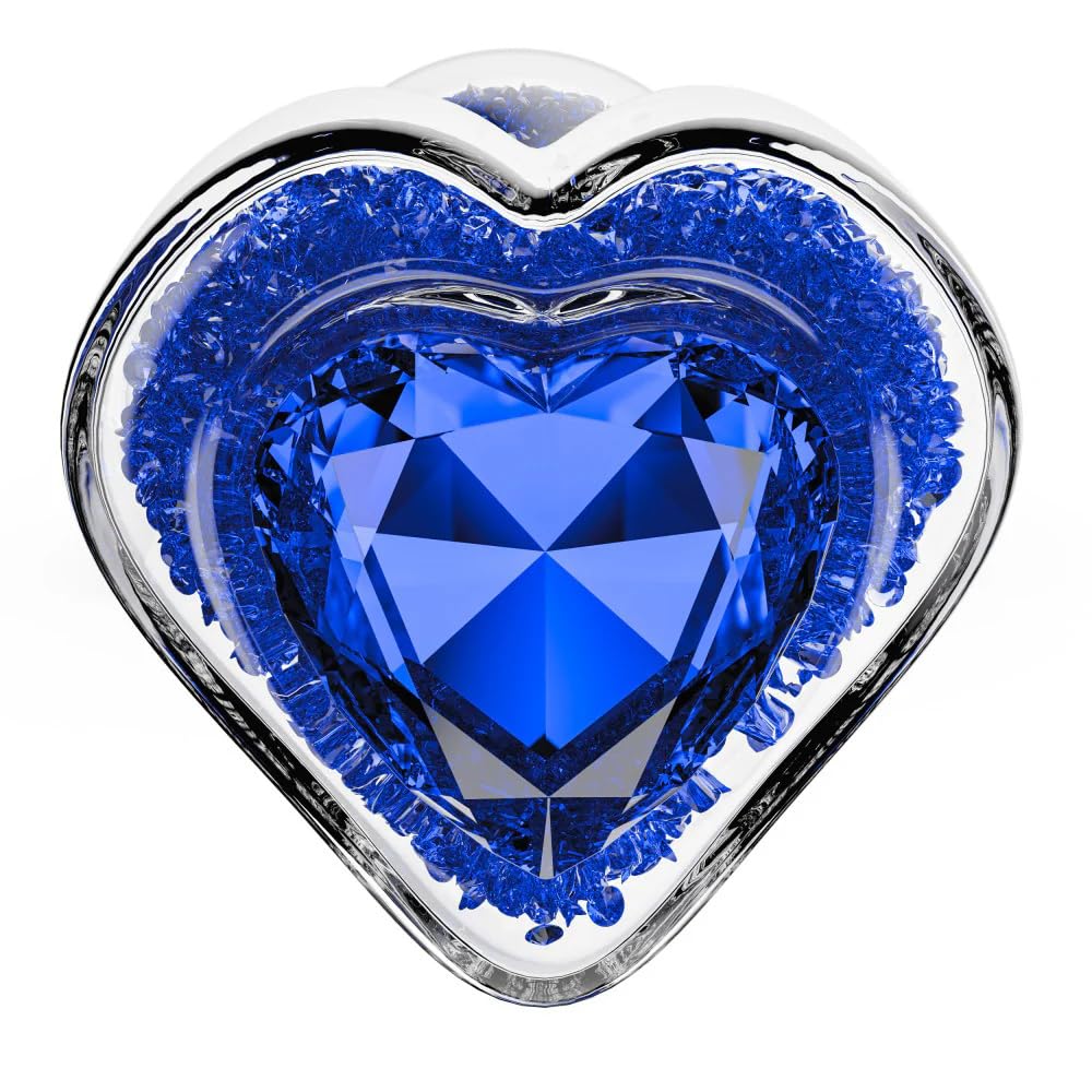 BeHorny Butt Plug 3.35'' Clear Glass Anal Plug with Blue Heart Gem – Tapered and StayPut Design