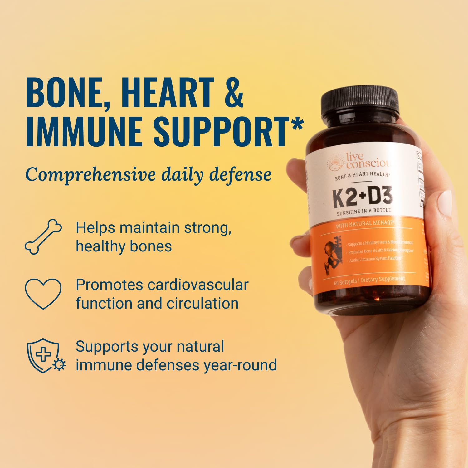 Live Conscious Vitamin K2 MK7 with D3 Supplement | Bone & Heart Health Support - Patented Vitamin K & Vitamin D3 5000 IU - 60 Softgels — Amazon image 5
