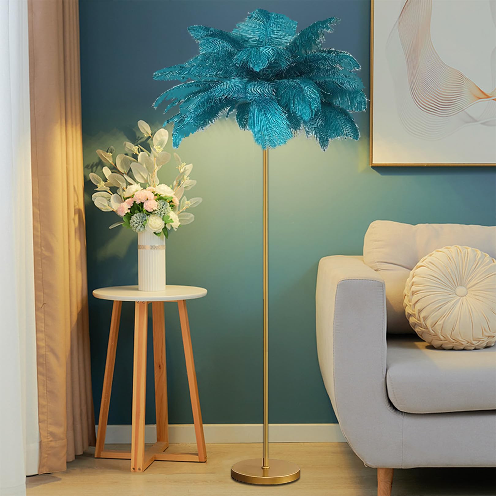 Lampadaire en plumes d'autruche salon chic 3 températures