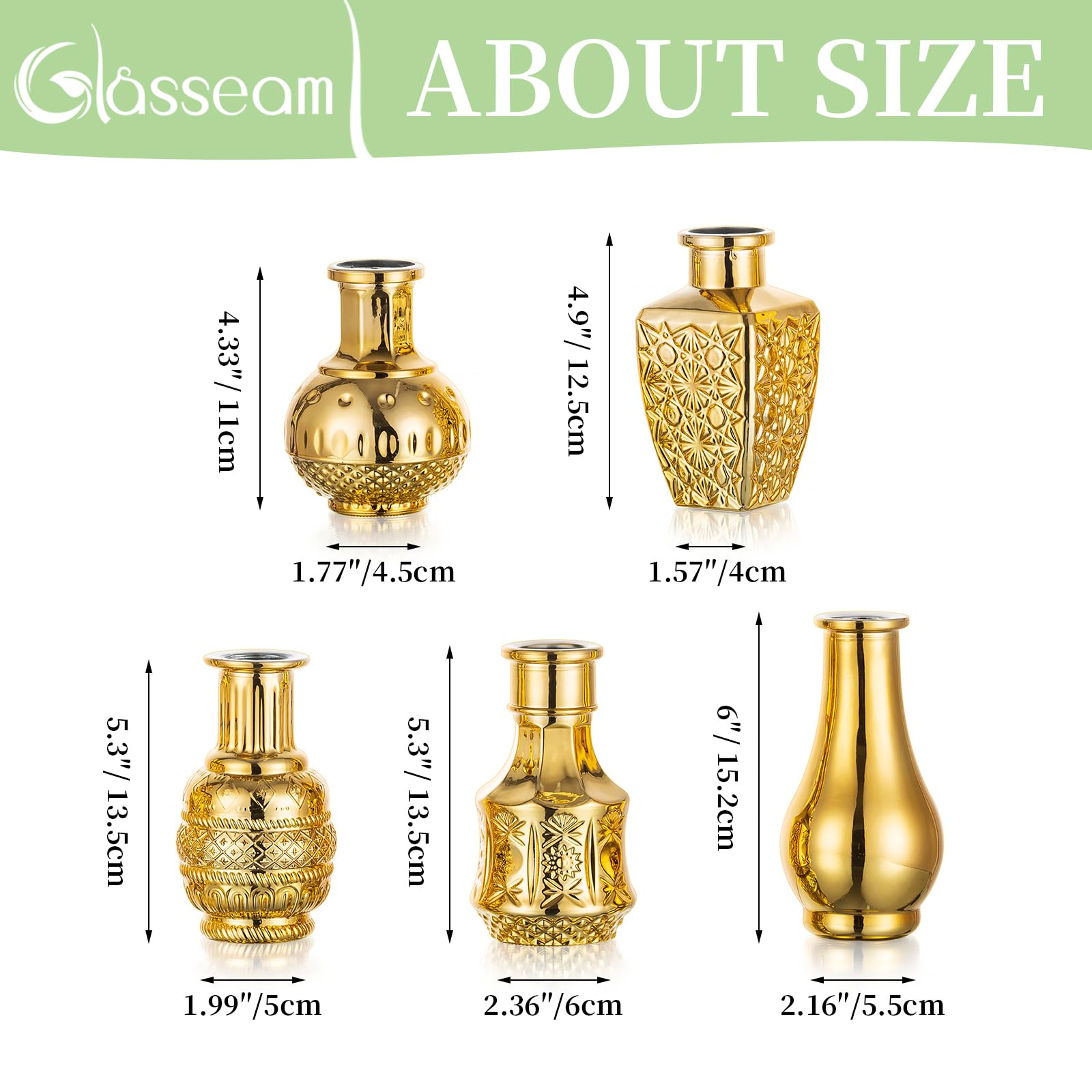 Amazon.co.jp: Glasseamスモールゴールド花瓶 装飾ガラス花瓶10個