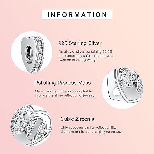 Miniatura 4 de NINGAN 16 18 21 30 40 50 60 Years of Love Dangle Charms for Charms Bracelets, Forever & Always 925 Sterling Silver Cubic Zirconia Bead Pendant,