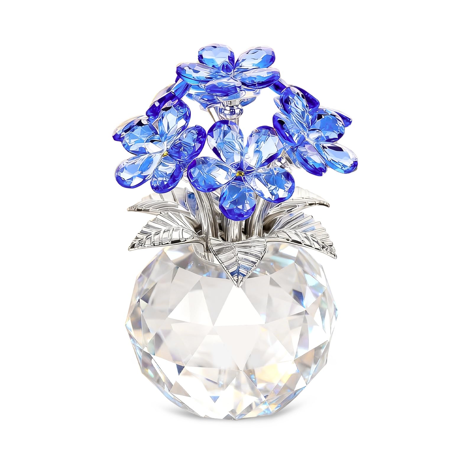 Qzwexaz Blue Crystal Forget Me Not Flowers Gifts, Sympathy Crystal Figurine Decoration, Flower Bouquet Table Centerpieces For Home/Office Weddings And Anniversaries Present