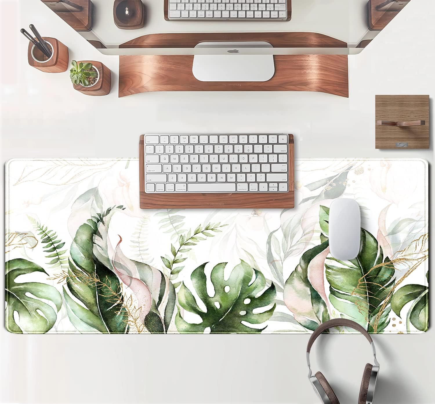 Green Tropical Leaves Desk Mat XL Large Gaming Mouse Pad Green Sage Plant Laptop Keyboard Mouse Mat Office Supplies Desk Decor Accessories for Women, Desk Mats Pads on top of Desks, 31.5x11.8 in - Image 4