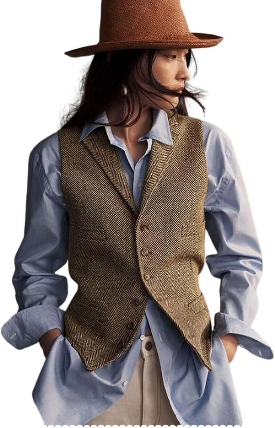 Womens Herringbone Tweed Waistcoat Lapel Sleeveless Barbados Ubuy