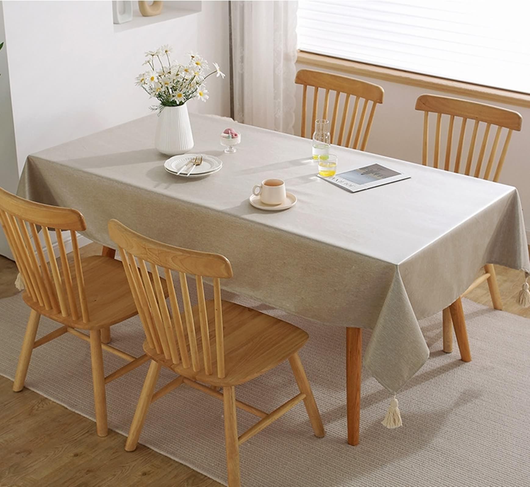 Tovaglia da Tavolo Rettangolare, Tovaglie 120 x 170 cm Tinta unita con nappa ai 4 angoli in Poliestere Copritavolo per Tavolo da Pranzo, Cucina, Festa CompleannoKaki grigio