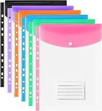 Punched Pockets A4 Plastic Wallets, 11 Holes Expandable Large Capacity Binder Pocket with Snap Button and Label Pocket, Plastic Envelope File Folders for School Home Office (Vertical-6 Packs)