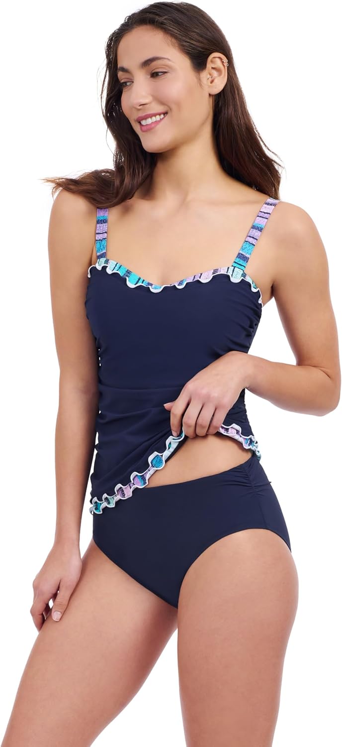 Profile by Gottex Women’s Harmony Tricolore Ruffle Trim D-Cup Tankini Bathing Suit Top Swim Essential - Image 4