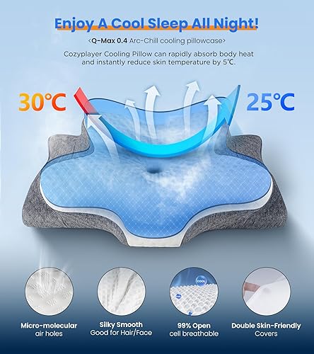 Miniatura 5 de Almohada refrescante para aliviar el dolor para el cuello, almohada cervical ajustable para el cuello para dormir acogedor, almohadas ergonómicas de