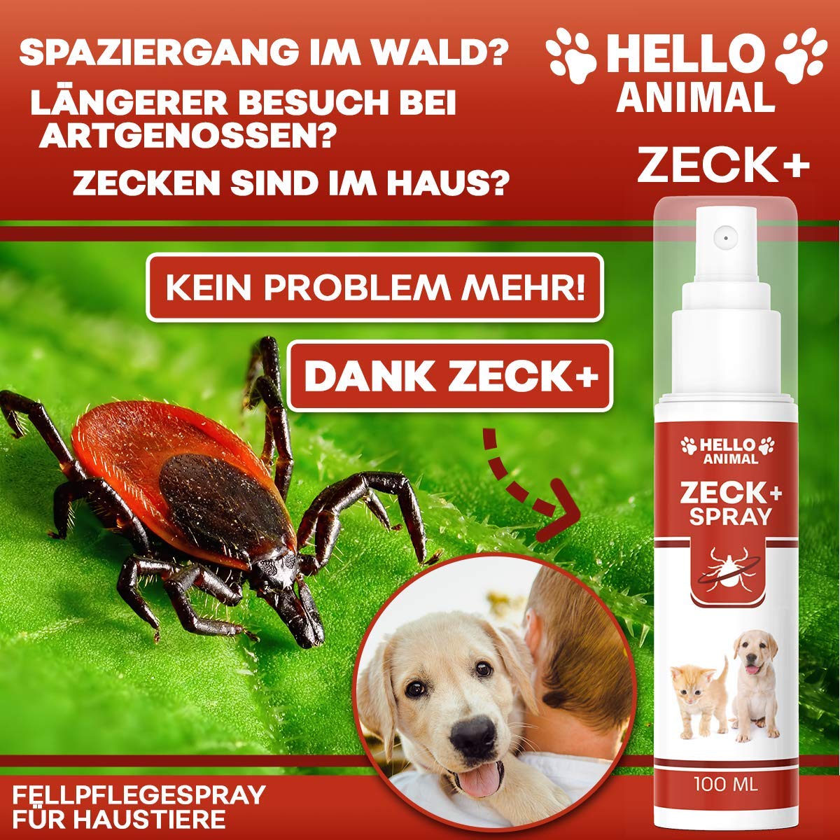 Hello Animal ZECK+ Spray 100ml – Natürliches Zeckenspray Hund & Katze mit Lavendelöl – Pflanzlicher Zeckenschutz Hund & Flohspray – Alternative zum Zeckenhalsband für Hunde - 5