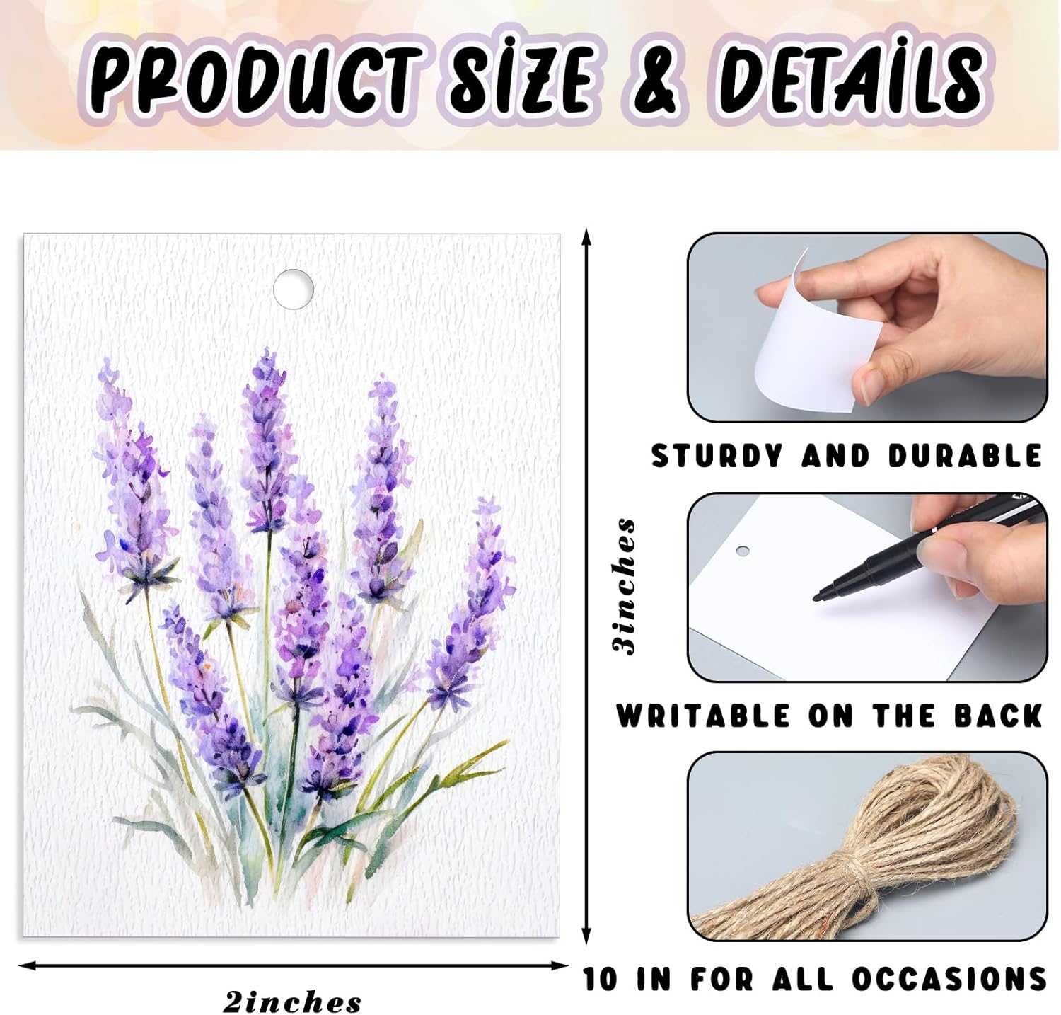 50 Set Floral Blank Gift Tags with String, 2 x 3 in Watercolor Floral Gift Paper Tags Hanging Label Set for 5 Flower Designs for Bridal Baby Shower Party Supplies(Boho,Artsy Style) - Image 2