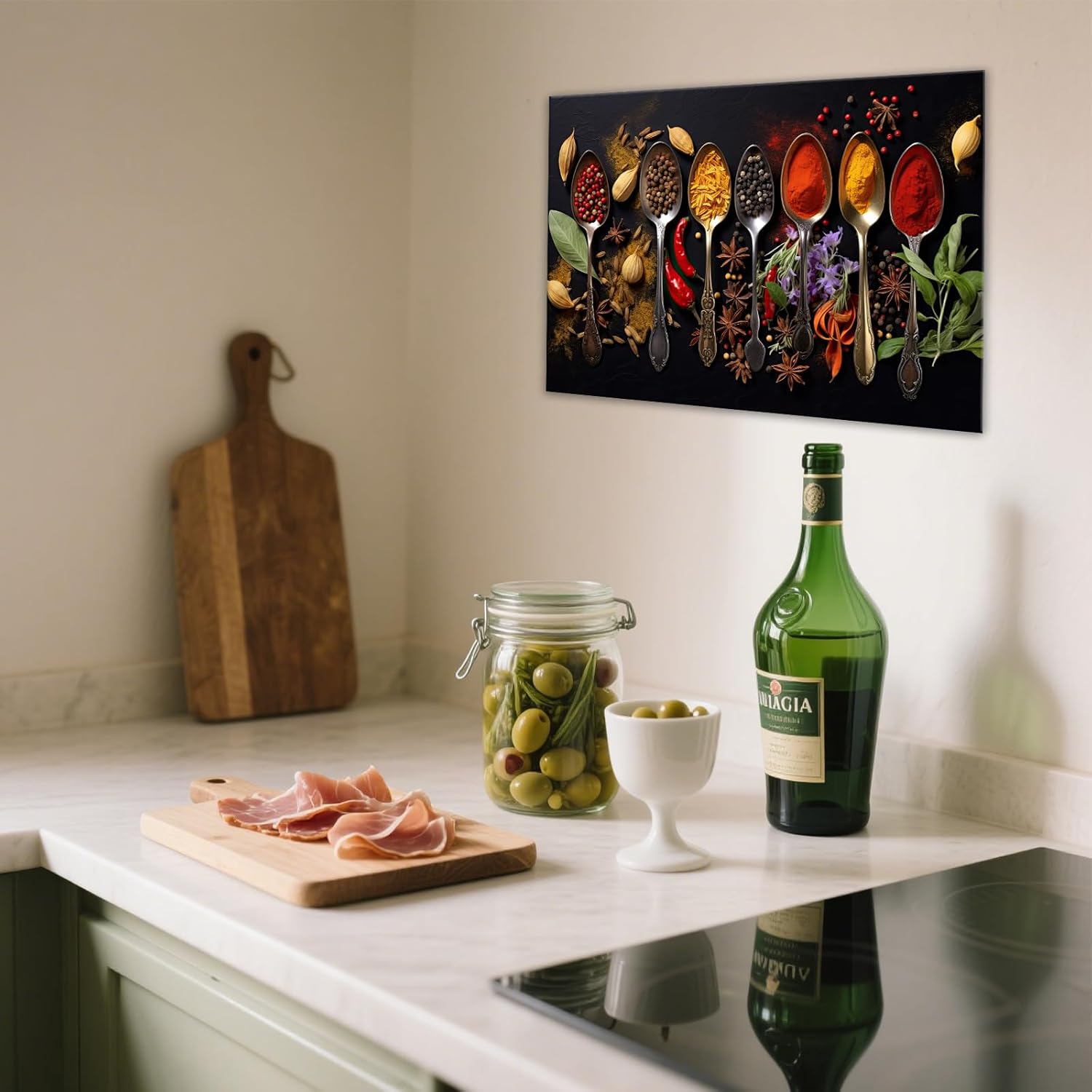 OAAPITI Spice Spoons Kitchen Wall Art Culinary Herbs Canvas Vibrant Food Art for Dining Room Gourmet Kitchen Decor(Artwork-8,16"x24")