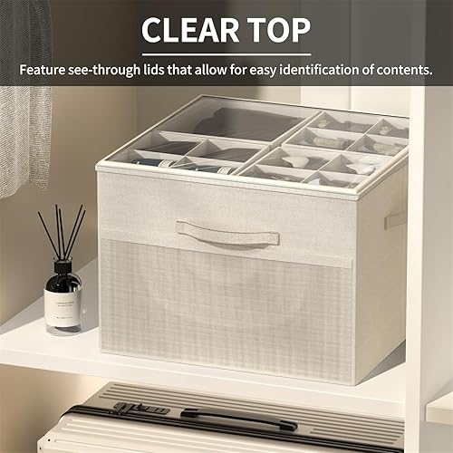 Miniatura 2 de Aokeyee Organizador de zapatos para armario, caja organizadora de zapatos plegable con divisores ajustables y cubierta transparente, se adapta a