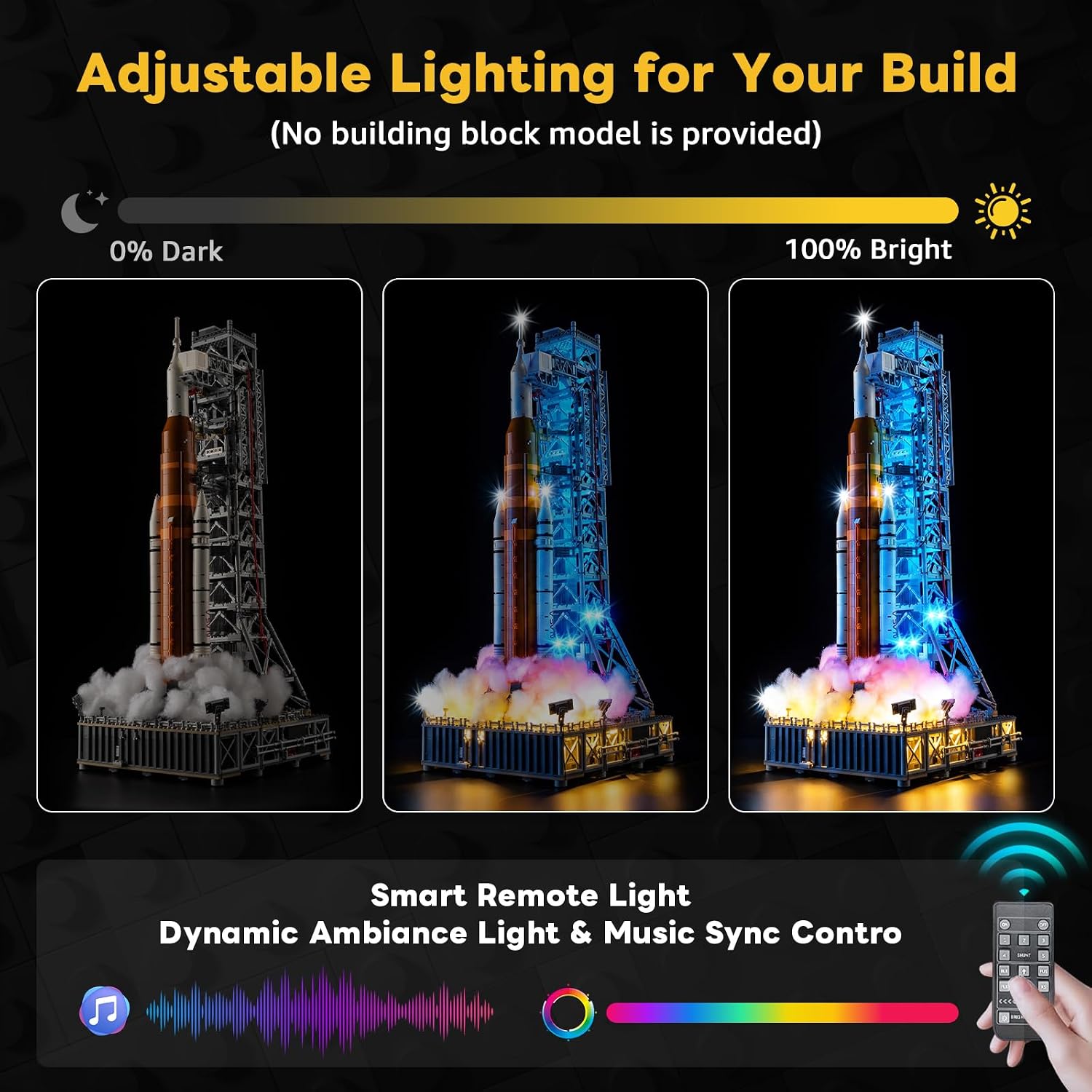 Nitemode Light Kit Compatible with Lego NASA Artemis Space Launch System 10341 Building Set | Upgraded RC & Multi-Mode Dimming & Zonal Lighting & Selectable Sound Effects(NOT Included 10341 Set)