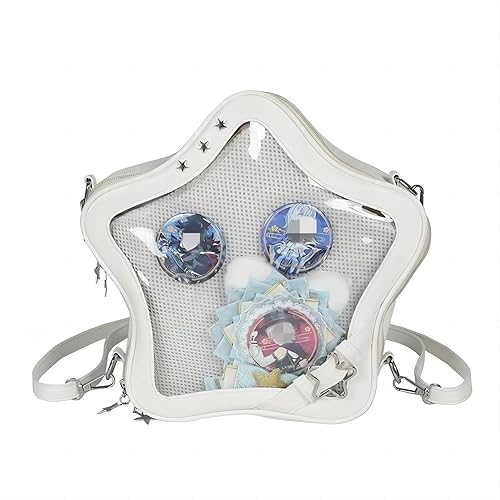 Homvik Star Ita Bag Pins Backpack Cute Aesthetic Pins Bag with Ita Insert Display Crossbody Handbag PU Leather for Women Girls - White
